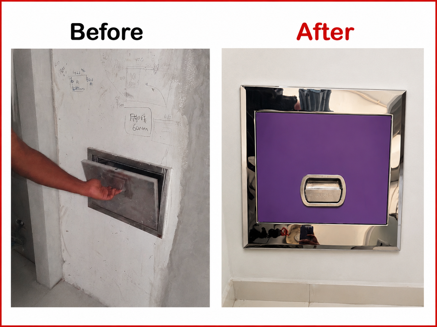 New stainless steel rubbish chute door